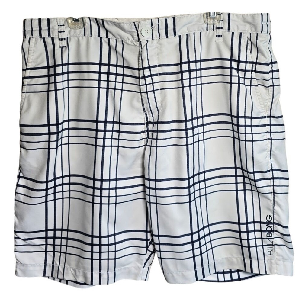Billabong Mens Plaid Board Shorts White Navy Blue Swim Trunks Size 38 M2201GUS